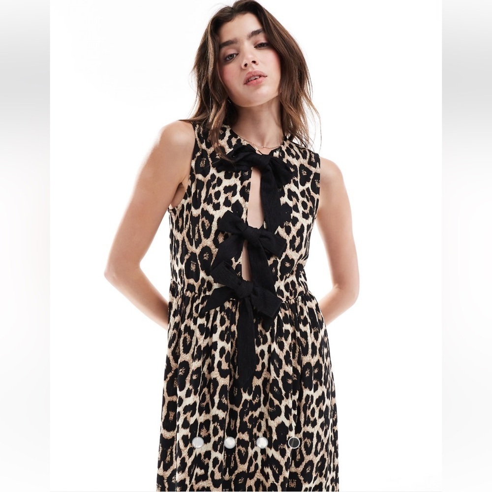 ASOS Sleeveless Triple Tie Front Maxi Dress in Leopard Print Size 8